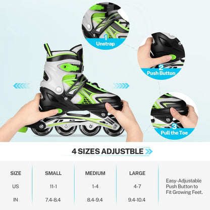 Gonex Patins em linha para meninas, meninos, crianças, lâminas giratórias 4 tamanhos ajustáveis em 1, moldura de alumínio, rolamentos ABEC-7, rodas de poliuretano de 64 mm, crianças, adolescentes