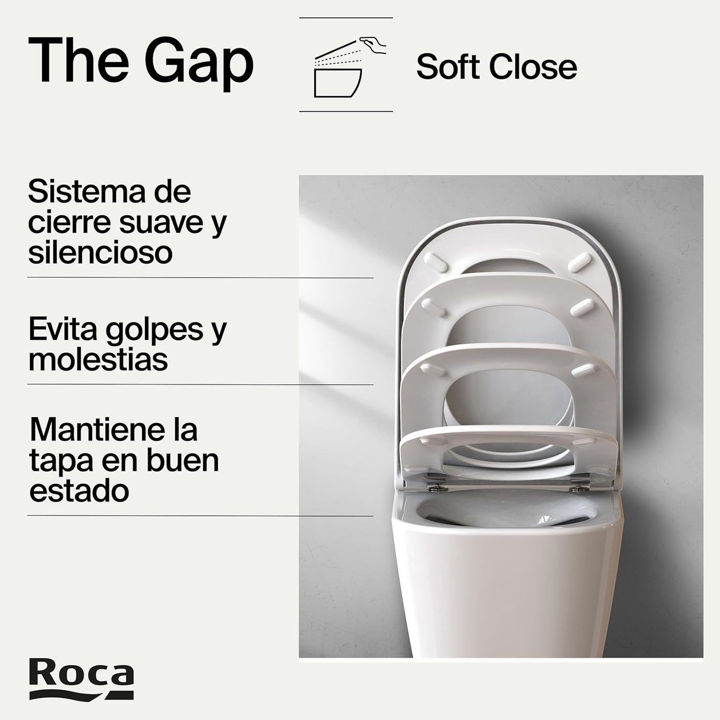Roca The Gap - Tampa e assento de Supralit para sanita de depósito baixo com queda amortecida, tampa de WC original