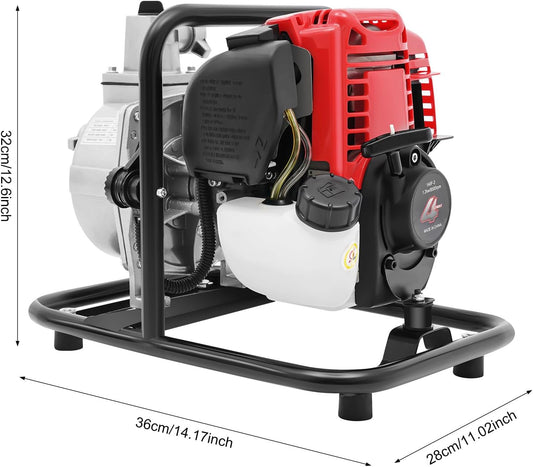 Bomba de água de gasolina de 4 tempos 1,2 kW (38 cm³) bomba de água residual de gasolina e bomba de jardim portátil com fluxo de 135 m³/h, altura de movimentação 30 m para irrigação, drenagem