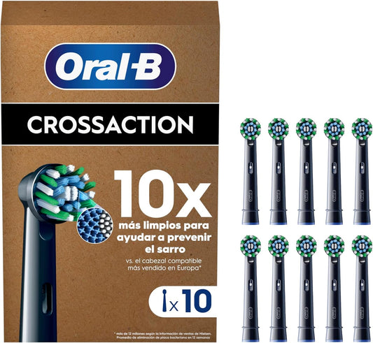 Oral-B Pro CrossAction Cabeças de Substituição ORIGINAIS para Escova de Dentes Elétrica Oral B Pro, Pack de 10 Reposições Com Indicador de Uso, Preto (Tamanho Buzón)