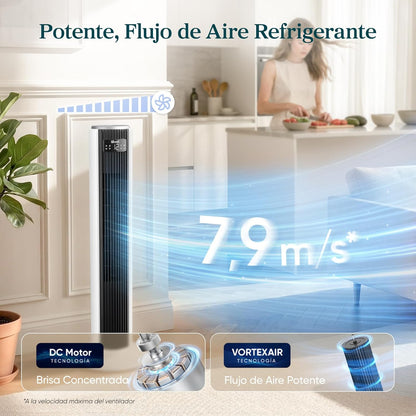 LEVOIT 20 dB Ventoinha de torre com controlo remoto, 7,9 m/s com motor DC, ventilador silencioso de 26 W com modo de descanso, 4 modos e 12 velocidades, temporizador de 12 H, ecrã LED, oscilação de 90