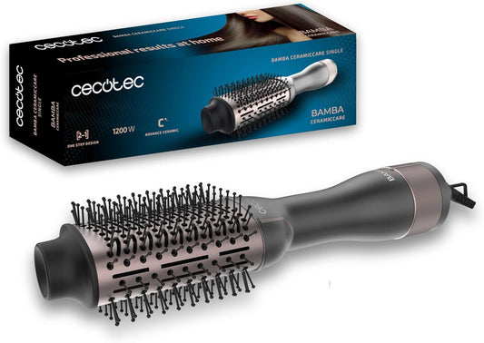 Cecotec Escova de Ar Bamba CeramicCare Single, 1200W, Cinza, Design One Step, 2 em 1,