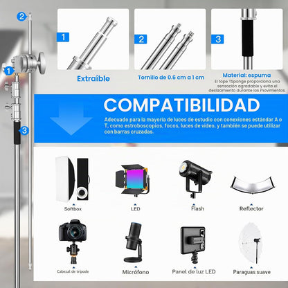 Soonpho Suporte C em aço inoxidável resistente de 3 m com tripé de 330 cm e braço de fixação de 130 cm