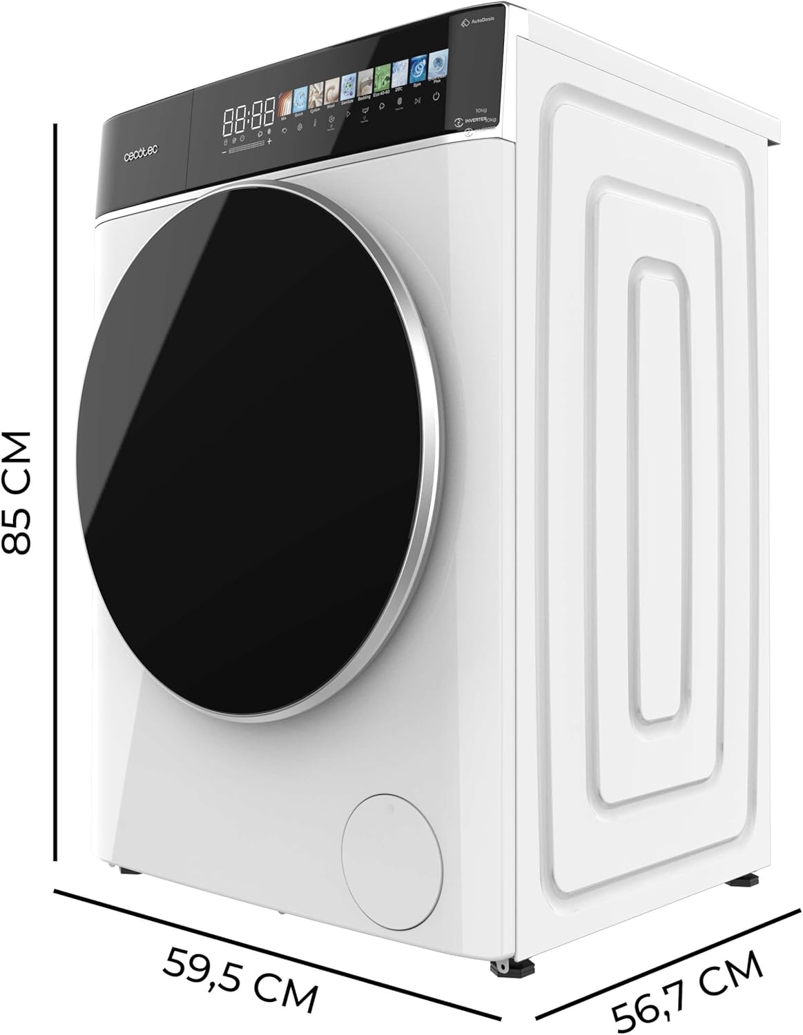 Cecotec Máquina de lavar roupa 10 Kg Carregamento frontal Autodose Bolero DressCode 10900 Autodose Inverter FullColor A 1400RPM, Baixo Consumo, Ecrã FullColor 10,3", 11 Programas, Motor Inverter Plus [Classe energética A]