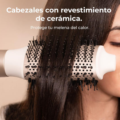 Cecotec Escova de Ar Secante Modelador Alisador Multifuncional 8 Cabeças CeramicCare AirGlam Champagne. 1400W,