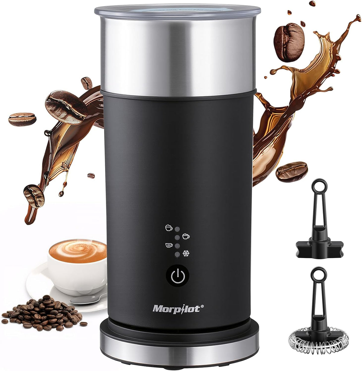 Morpilot Espumador de leite elétrico 4 em 1, espuma fria e quente e aquecedor de leite para café com leite, capuchinhos, macchiato, 400 W, 240 ml