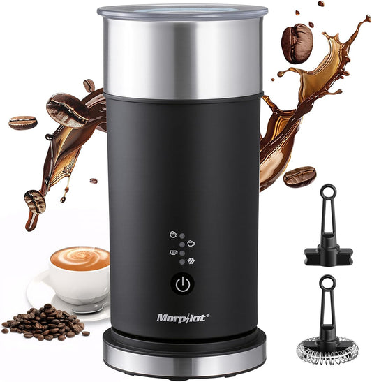 Morpilot Espumador de leite elétrico 4 em 1, espuma fria e quente e aquecedor de leite para café com leite, capuchinhos, macchiato, 400 W, 240 ml