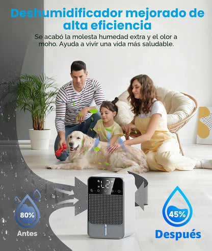 Deshumidificador elétrico automático de 1800 ml função de descongelação, temporizador de 2 a 12 horas modo de descanso ecrã LED de 7 cores adequado para quartos, casas de banho e armários (660 ml/24 H