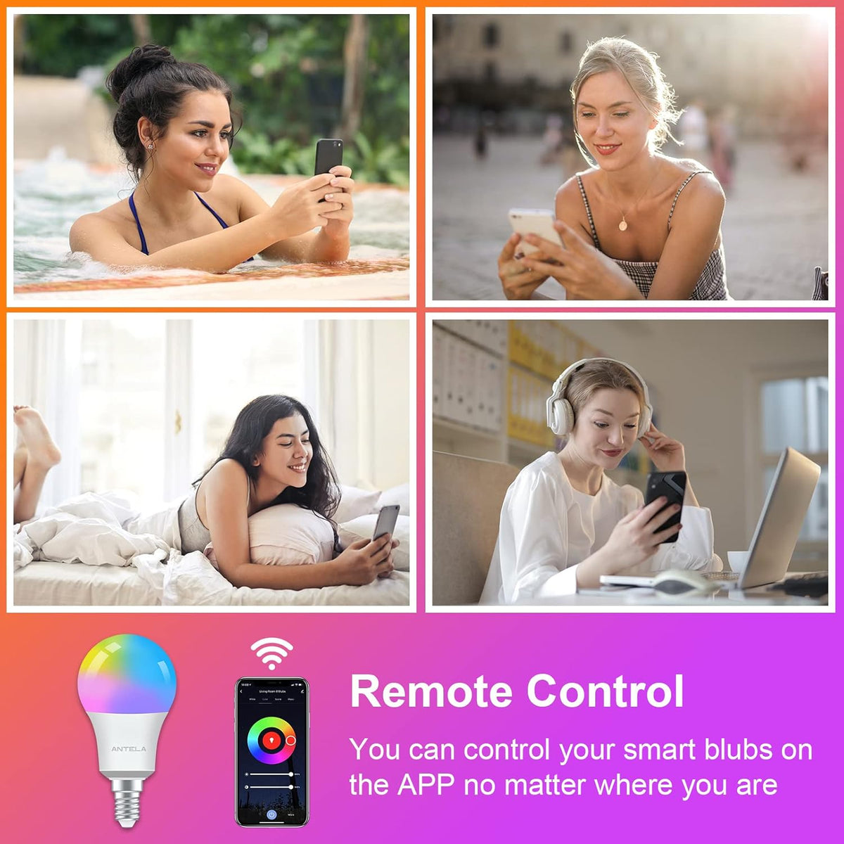 ANTELA Lâmpada LED inteligente WiFi E14 806lm, 16 milhões de cores, luz fria quente 2700 a 6500 K, compatível com Alexa e Google Home, vida útil 15000 horas, 2 unidades | Compatível com Alexa, Google Home e Smart Life, 2700-6500K