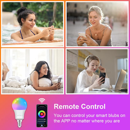 ANTELA Lâmpada LED inteligente WiFi E14 806lm, 16 milhões de cores, luz fria quente 2700 a 6500 K, compatível com Alexa e Google Home, vida útil 15000 horas, 2 unidades | Compatível com Alexa, Google Home e Smart Life, 2700-6500K