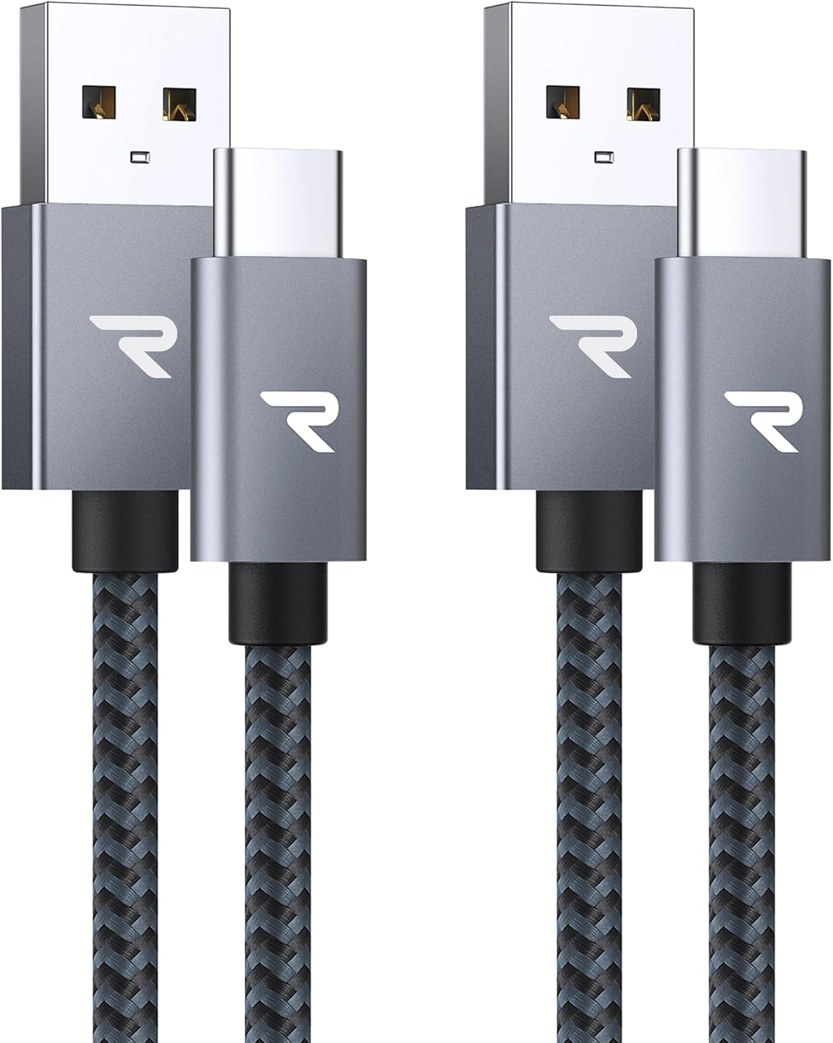 RAMPOW Cabo USB C [1Pack, 2M] Cabo USB Tipo C 3A, Cabo de Carregamento Rápido QC3.0 Tipo C em Nylon Durável com iPhone 15/15 Pro iPad Pro/Air, Samsung Galaxy S22/S21/S20, Huawei, Xiaomi - Cinza