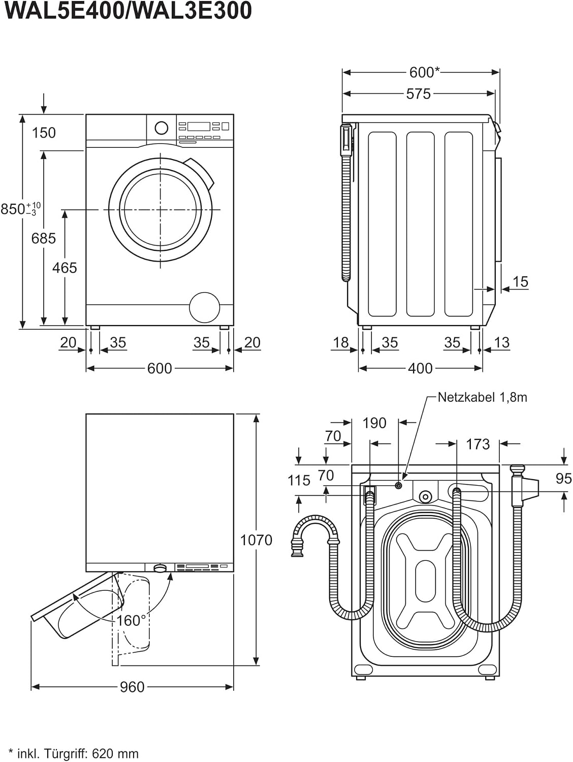 AEG Máquina de lavar roupa de carga frontal de 8 kg,