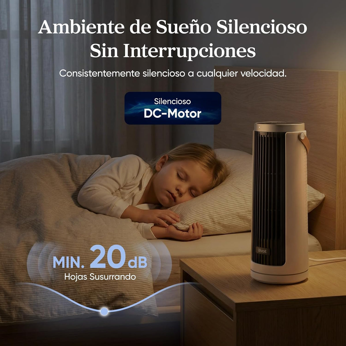 Levoit Ventoinha de torre 7 m/s, 20dB, 5 velocidades, LTF-F132, branco
