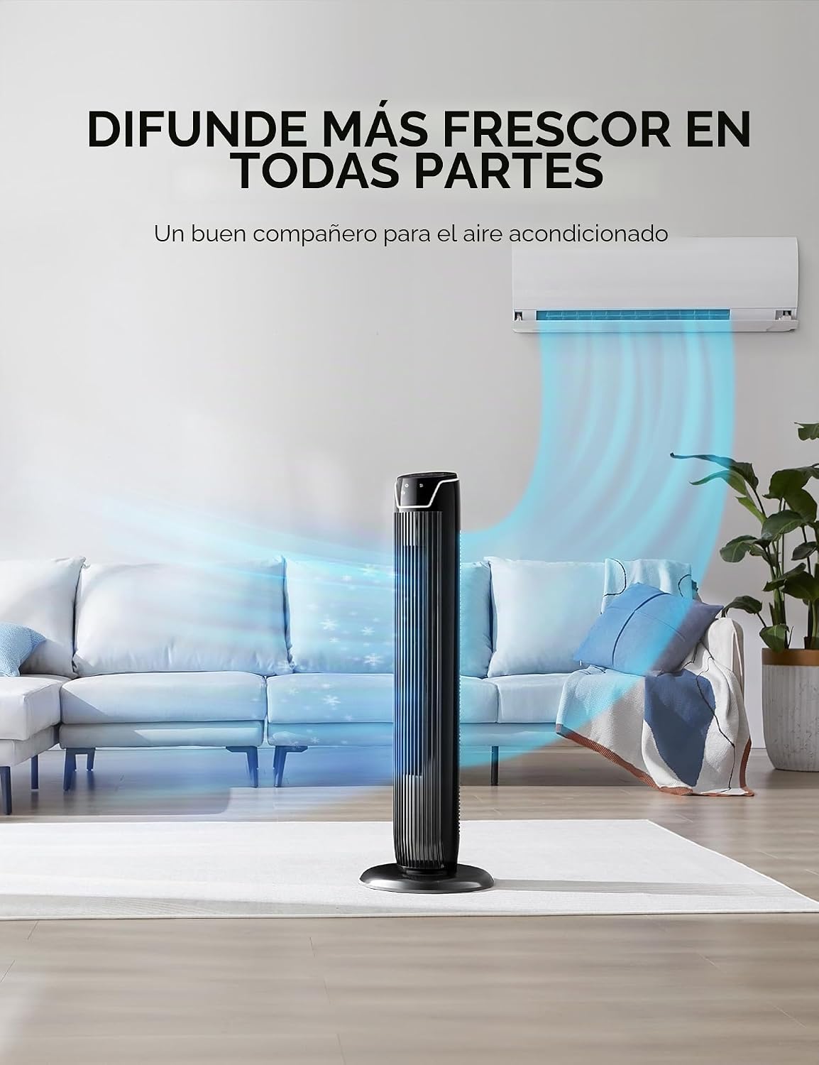 Midea FZ10-17JR - Ventilador de torre silencioso com controlo remoto (92 cm,