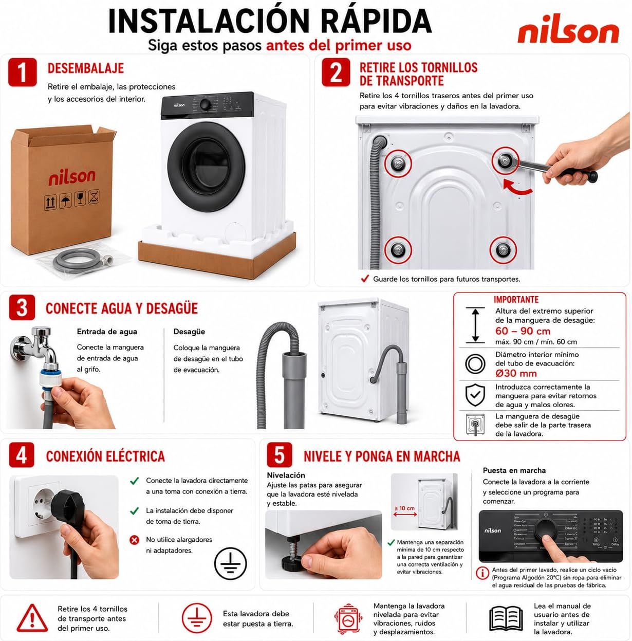 Nilson Máquina de Lavar 7Kg Carregamento Frontal Branco NL7201AI. 1600W