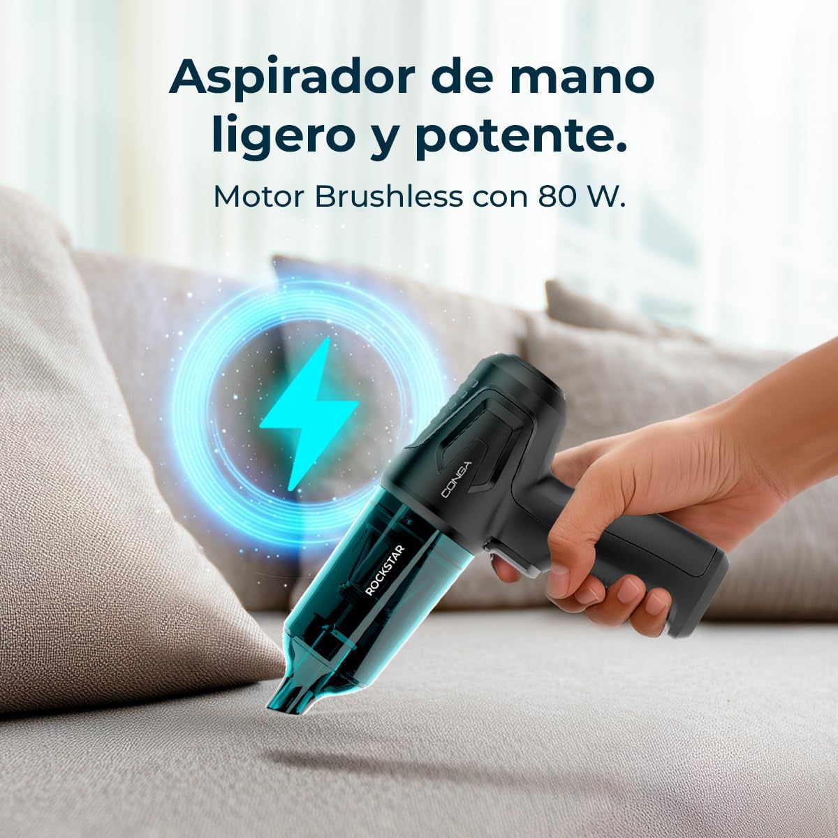 Cecotec Aspirador de mão sem cabo Motor BLDC Conga Rockstar Micro Hand. 80 W, potência de sucção 12 kPa, função de sucção e sopro, 2 modos, automonomia 25 minutos, kit de acessórios