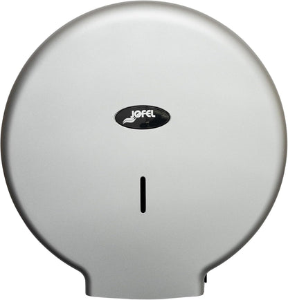 Jofel - Suporte de rolo de papel higiénico industrial grande, dispensador de papel em rolos 400 m, diâmetro 260 mm, mandril 45 - 55 mm, ideal casas de banho públicas, carcaça ABS valor AE77300 prata