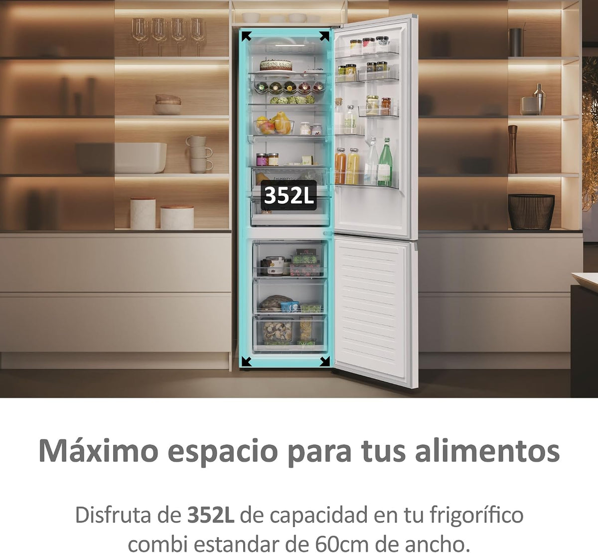 Haier 2D 60 Series 5 Pro HDPW5618DNPW - Frigorífico Combinado, WIFI, Funções Inteligentes, 352L, My Zone, Gaveta Zone de Humidade, Total No Frost, Largura 59,5cm, Motor Inverter, Luz LED, Branco [Classe energética D]