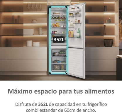Haier 2D 60 Series 5 Pro HDPW5618DNPW - Frigorífico Combinado, WIFI, Funções Inteligentes, 352L, My Zone, Gaveta Zone de Humidade, Total No Frost, Largura 59,5cm, Motor Inverter, Luz LED, Branco [Classe energética D]