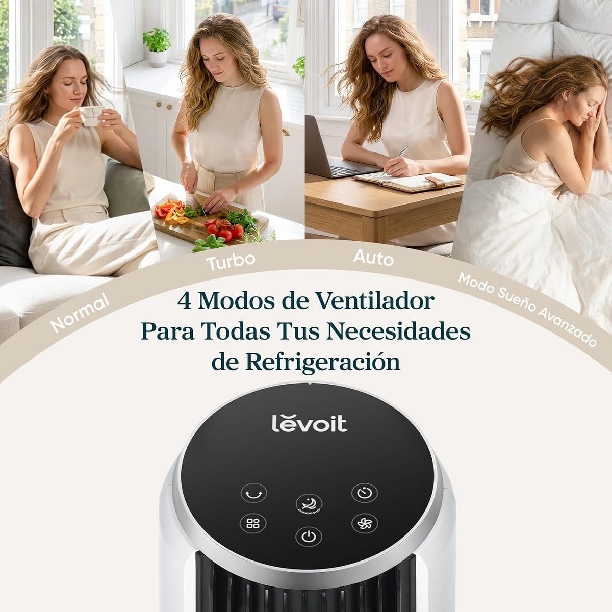 LEVOIT 20 dB Ventoinha de torre com controlo remoto, 7,9 m/s com motor DC, ventilador silencioso de 26 W com modo de descanso, 4 modos e 12 velocidades, temporizador de 12 H, ecrã LED, oscilação de 90