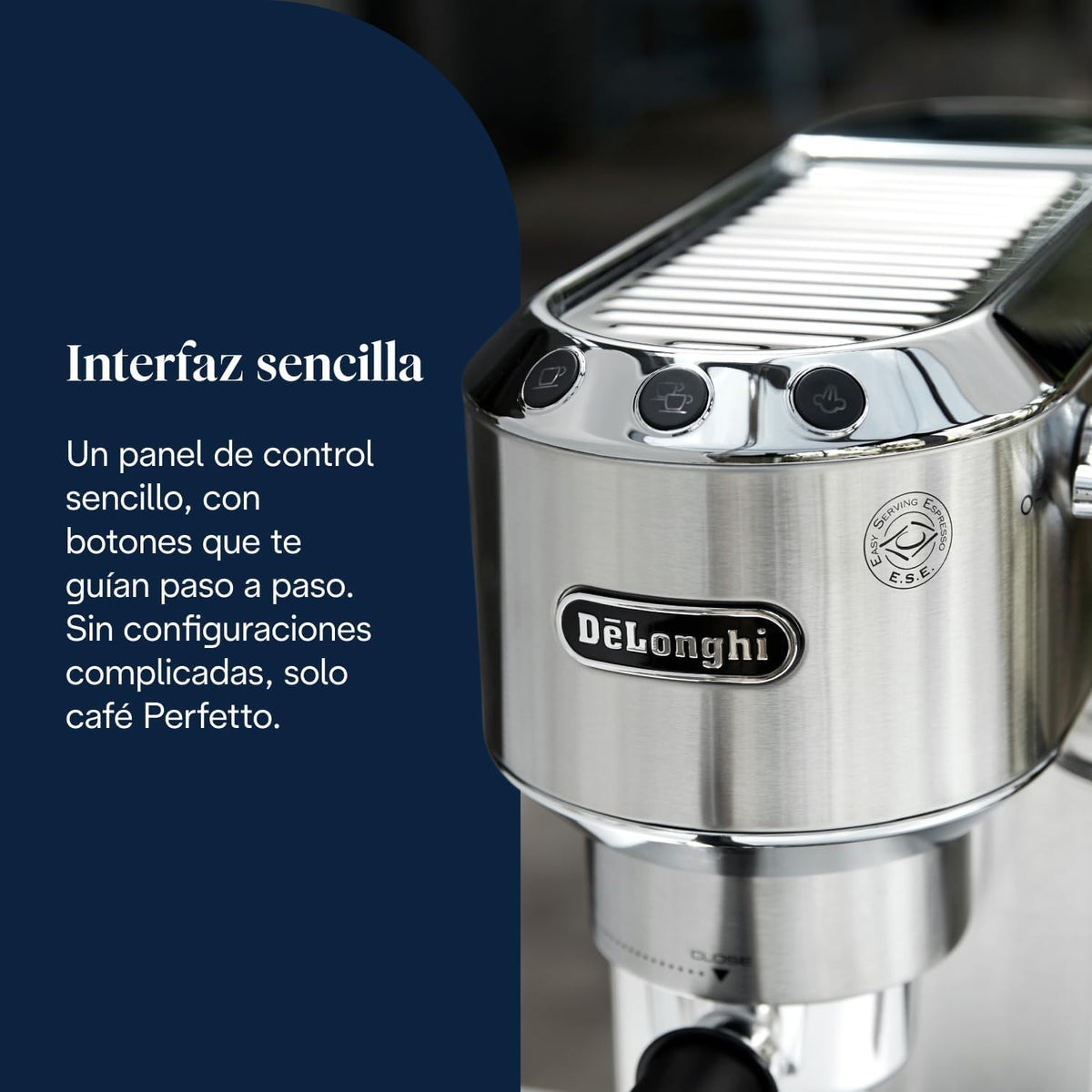 (recondicionado)De'Longhi Dedica - Cafeteira de Bomba de Aço Inoxidável para Café Moído ou Monodose, Cafeteira para Espresso e Cappuccino, Depósito de 1,3 Litros, Sistema Anti-gotejamento, EC685.M, Metal [Classe energética A]