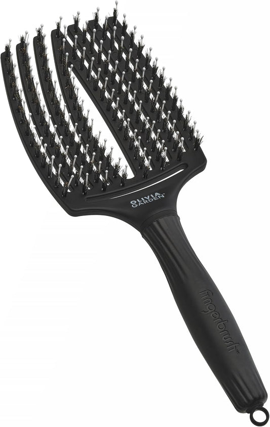 Olivia Garden - Fingerbrush Combo Large - Escova de Cabelo Longo - Anti-puxões para Cabelo Seco e Desembaraçado - Cerdas de Javali e Nylon para um Brilho Natural - Cabelo Fino, Médio e Grosso - Preto