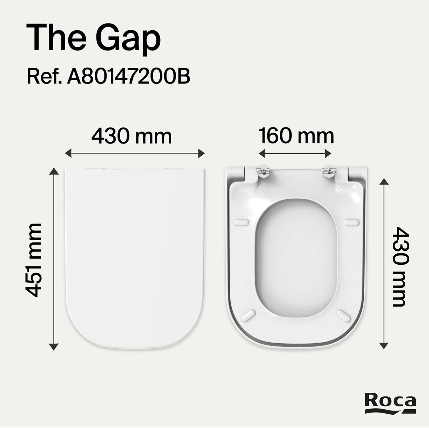 Roca The Gap - Tampa e assento de Supralit para sanita de depósito baixo com queda amortecida, tampa de WC original