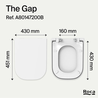 Roca The Gap - Tampa e assento de Supralit para sanita de depósito baixo com queda amortecida, tampa de WC original
