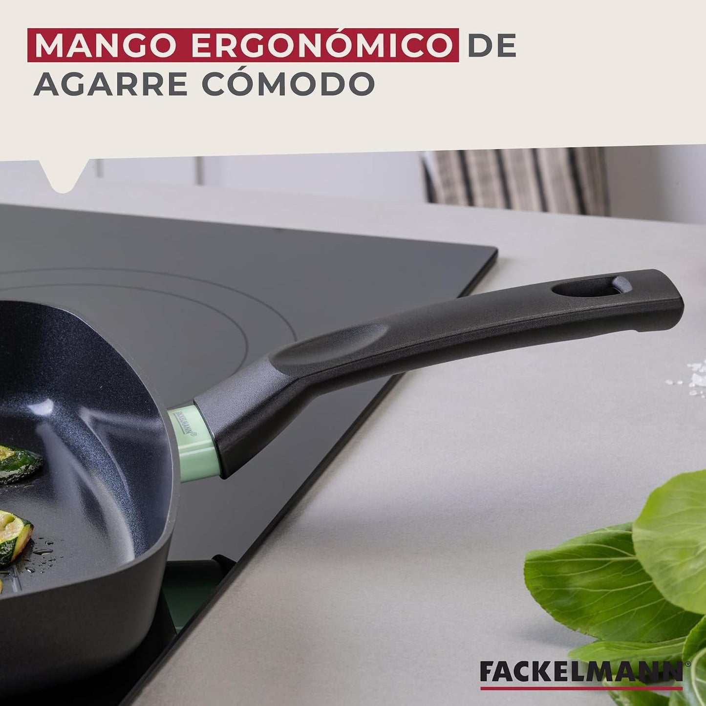 Fackelmann Brandao Grelhador Antiaderente 28 cm, Alumínio Reciclado e Cabo de Baquelite, Revestimento Cerâmico CK2 sem PFA, Adequado para Indução, Vitrocerâmica, Gás e Forno, Cabo Ergonómico, 1 un.