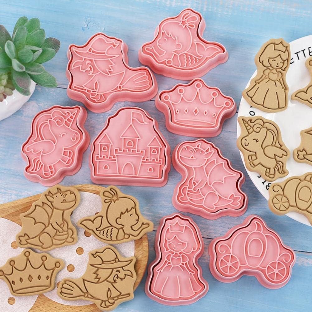 8 Cortadores de bolachas 3D divertidos e encantadores moldes de desenhos animados prensa de mão selo de bolachas molde de sobremesa Fondant bolo queijo molde para cozinha molde para (3)