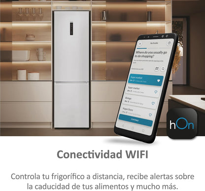 Haier 2D 60 Series 5 Pro HDPW5618DNPW - Frigorífico Combinado, WIFI, Funções Inteligentes, 352L, My Zone, Gaveta Zone de Humidade, Total No Frost, Largura 59,5cm, Motor Inverter, Luz LED, Branco [Classe energética D]