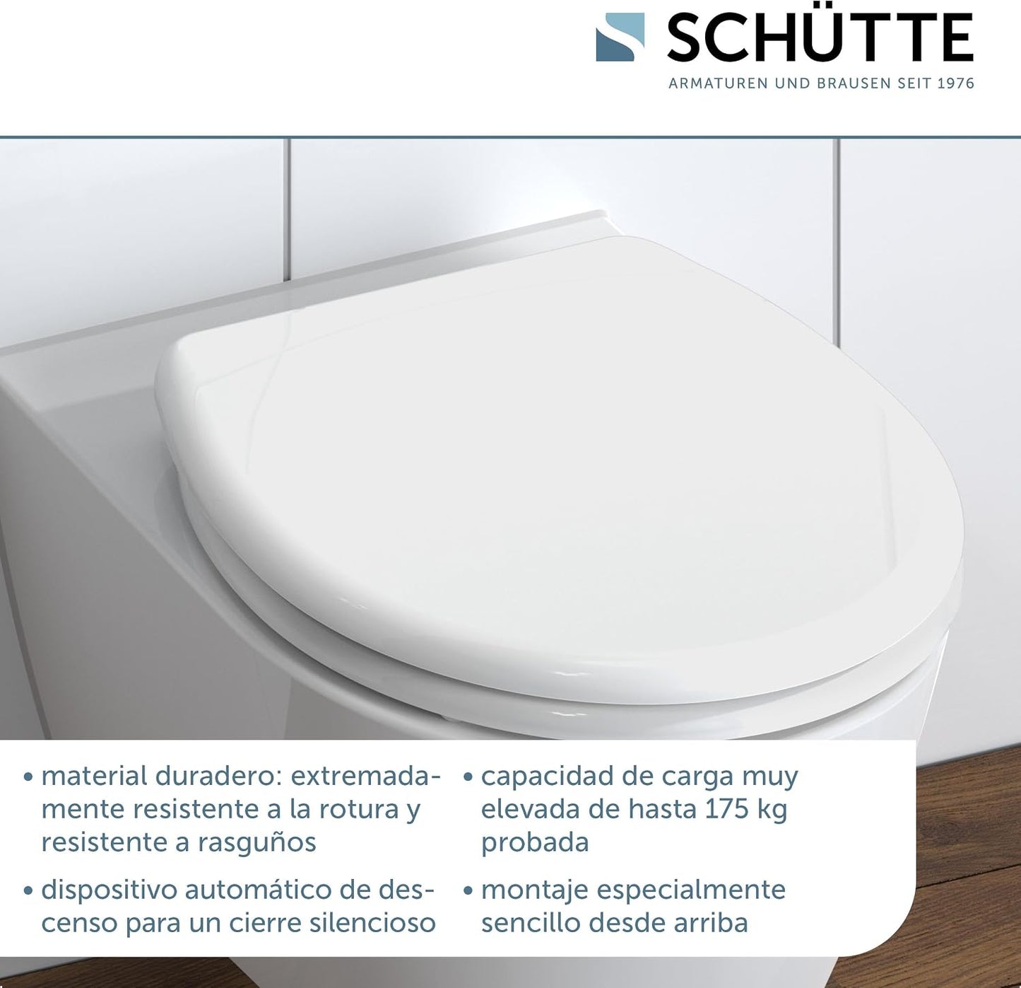 SCHÜTTE Assento de sanita com mecanismo suave, removível, fabricado em material resistente à sujeira,