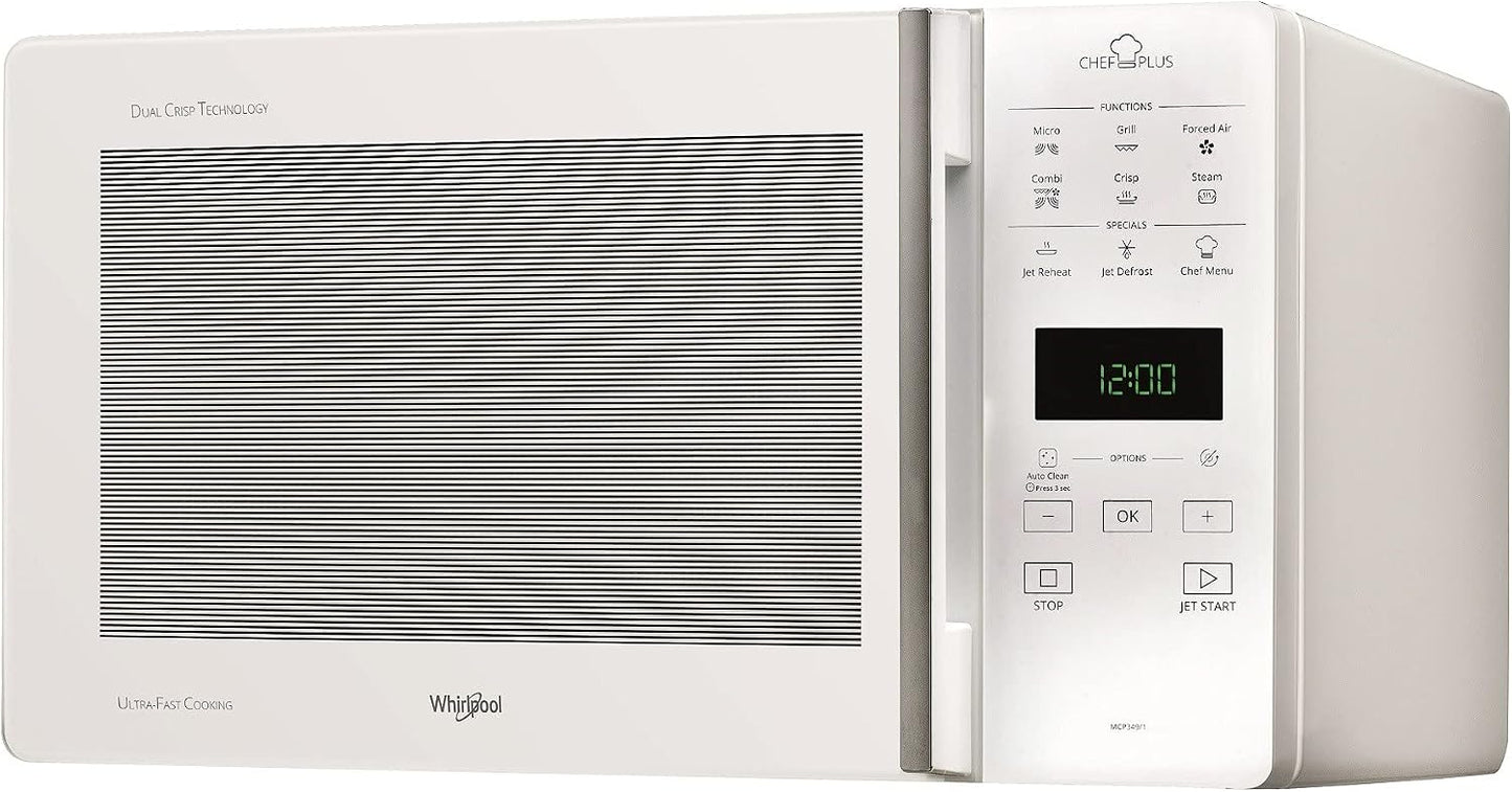 Whirlpool MCP 349/1, WH Forno microondas, instalação gratuita, CHEF PLUS, 25 L de cave, MW-Combi, Touch Control Sensor, potência MWO 800 W, potência de brilho 900 W, cor branca