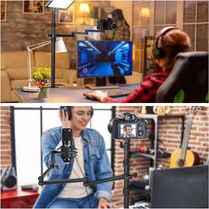 NEEWER - Suporte de mesa telescópico para câmara, com braço dobrável em três partes, 1,2 m, com pinça de telefone, rótula para luz LED, microfone TL253A+MH022
