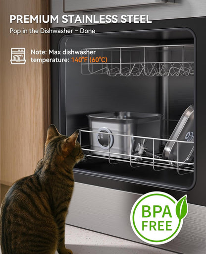 2,8 l Fonte para gatos aço inoxidável com 3 filtros, FEELNEEDY Bebedor de gatos ultra silencioso, filtragem de quatro camadas, fácil de limpar, adequada para máquina de lavar louça |