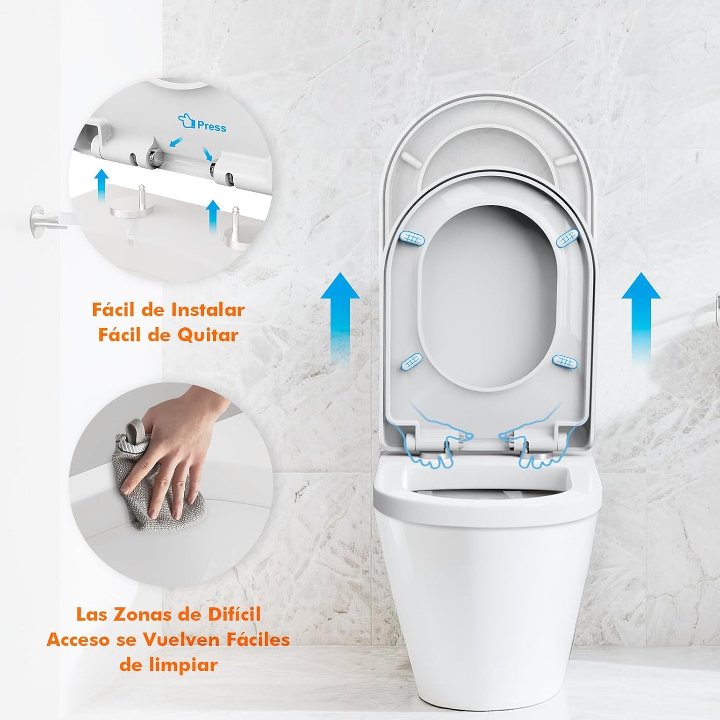 Ibergrif M41001 Tampa wc, assento sanitário macio em forma de D com libertação rápida para facilitar a limpeza, branco