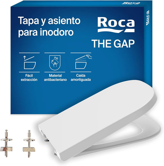 Roca The Gap - Tampa e assento de Supralit para sanita de depósito baixo com queda amortecida, tampa de WC original