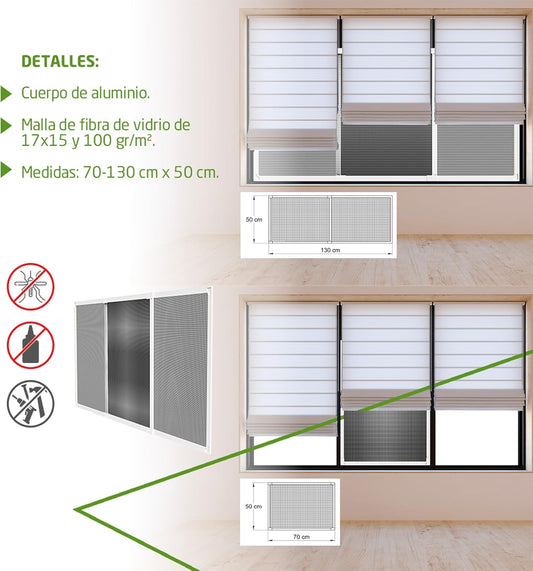 Amig Rede mosquiteira extensível para janelas, instalação sem parafusos, cabe na calha da persiana - 70 x 50 cm, ajustável até 130 cm