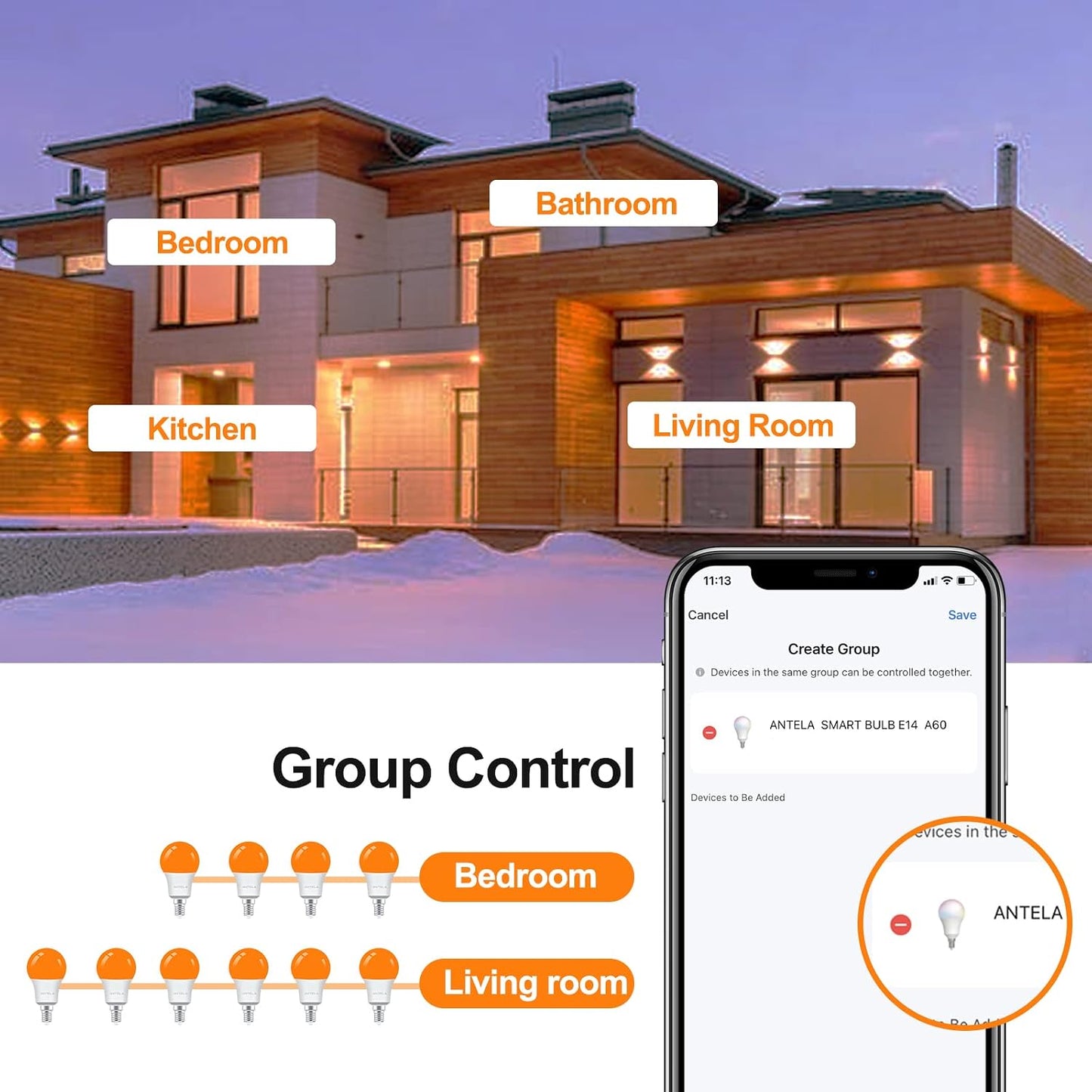 ANTELA Lâmpada LED inteligente WiFi E14 806lm, 16 milhões de cores, luz fria quente 2700 a 6500 K, compatível com Alexa e Google Home, vida útil 15000 horas, 2 unidades | Compatível com Alexa, Google Home e Smart Life, 2700-6500K