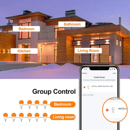 ANTELA Lâmpada LED inteligente WiFi E14 806lm, 16 milhões de cores, luz fria quente 2700 a 6500 K, compatível com Alexa e Google Home, vida útil 15000 horas, 2 unidades | Compatível com Alexa, Google Home e Smart Life, 2700-6500K