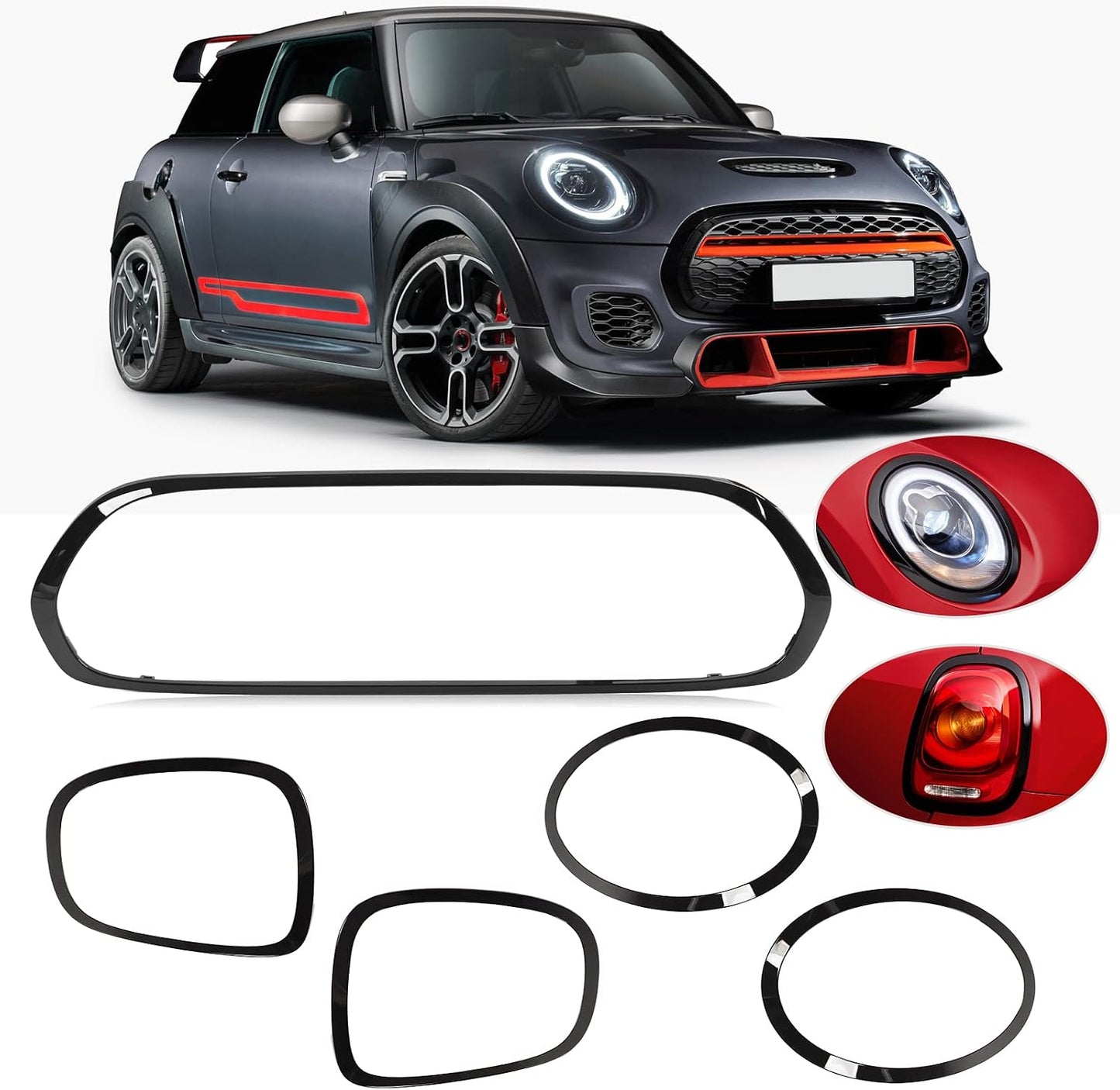Kit de enfeite para faróis dianteiros, 5 peças, cor preta brilhante