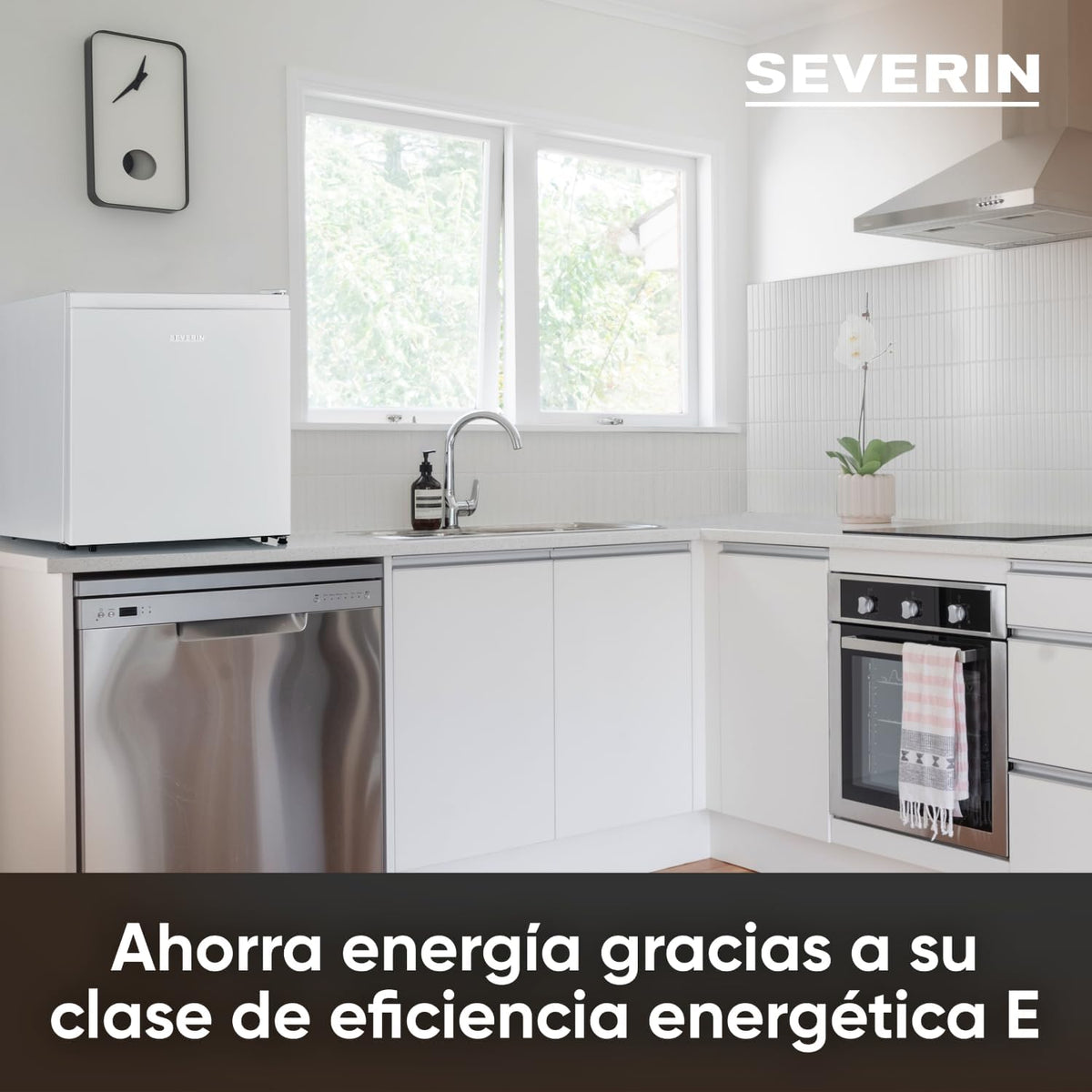 SEVERIN Mini frigorífico com compartimento de baixa temperatura, frigorífico pequeno com faixa de temperatura 8-0 °C, mini frigorífico de baixo consumo, 40 dB (A), 45 litros, branco, KB 8884 [Classe energética E]