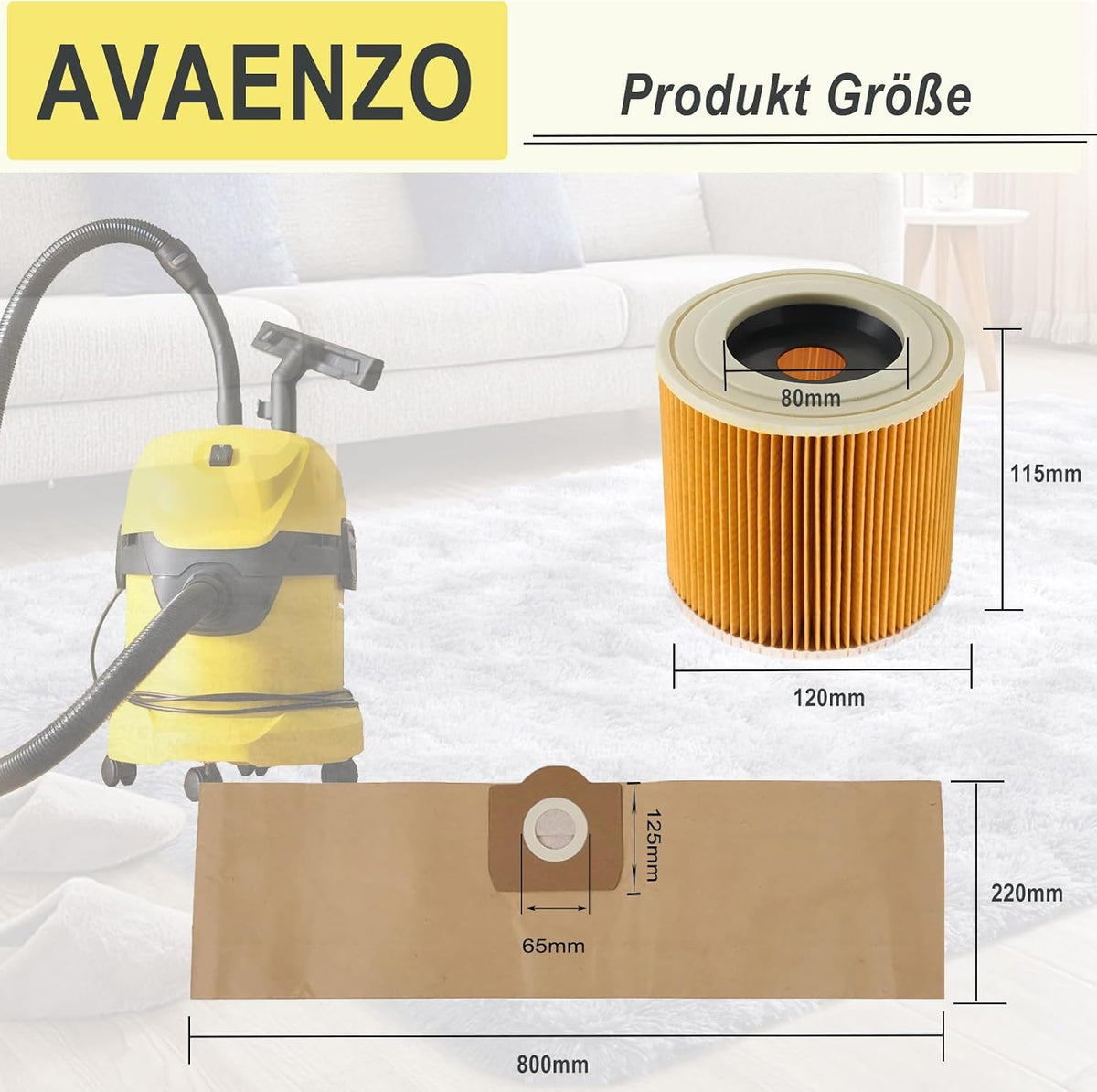 12 Bolsas 6.959-130.0 + 1 Filtro de cartucho 6.414-552.0 para aspiradoras Kärcher WD3 WD3 Premium MV3 SE 4001 SE 4002 WD3.200 Marca: AVAENZO