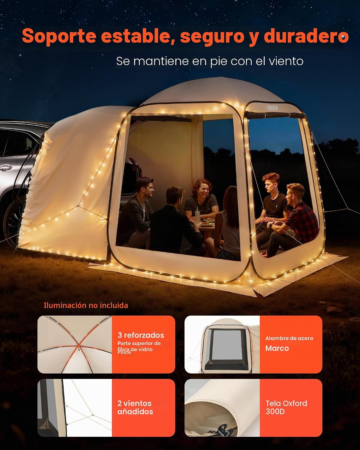 VEVOR Tenda de campanha com mosquiteira, 1825 x 1825 x 2200 mm, 4-6 pessoas, dobrável, para porta traseira SUV,