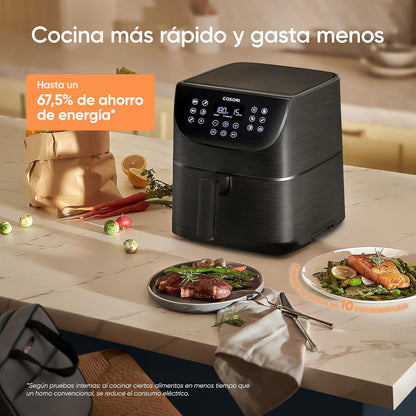 Cosori Fritadeira de Ar 5,5L Interior Metálico Real, Fritadeira de Ar Design Antioxidante, Tecnologia de Aquecimento