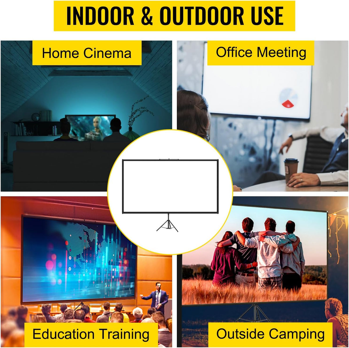 VEVOR Pantalla para Proyector 100" 16:9 4K HD con Trípode Altura Ajustable 200-250 cm Portátil 227x127 cm para Cine en Casa Presentación, Negro
