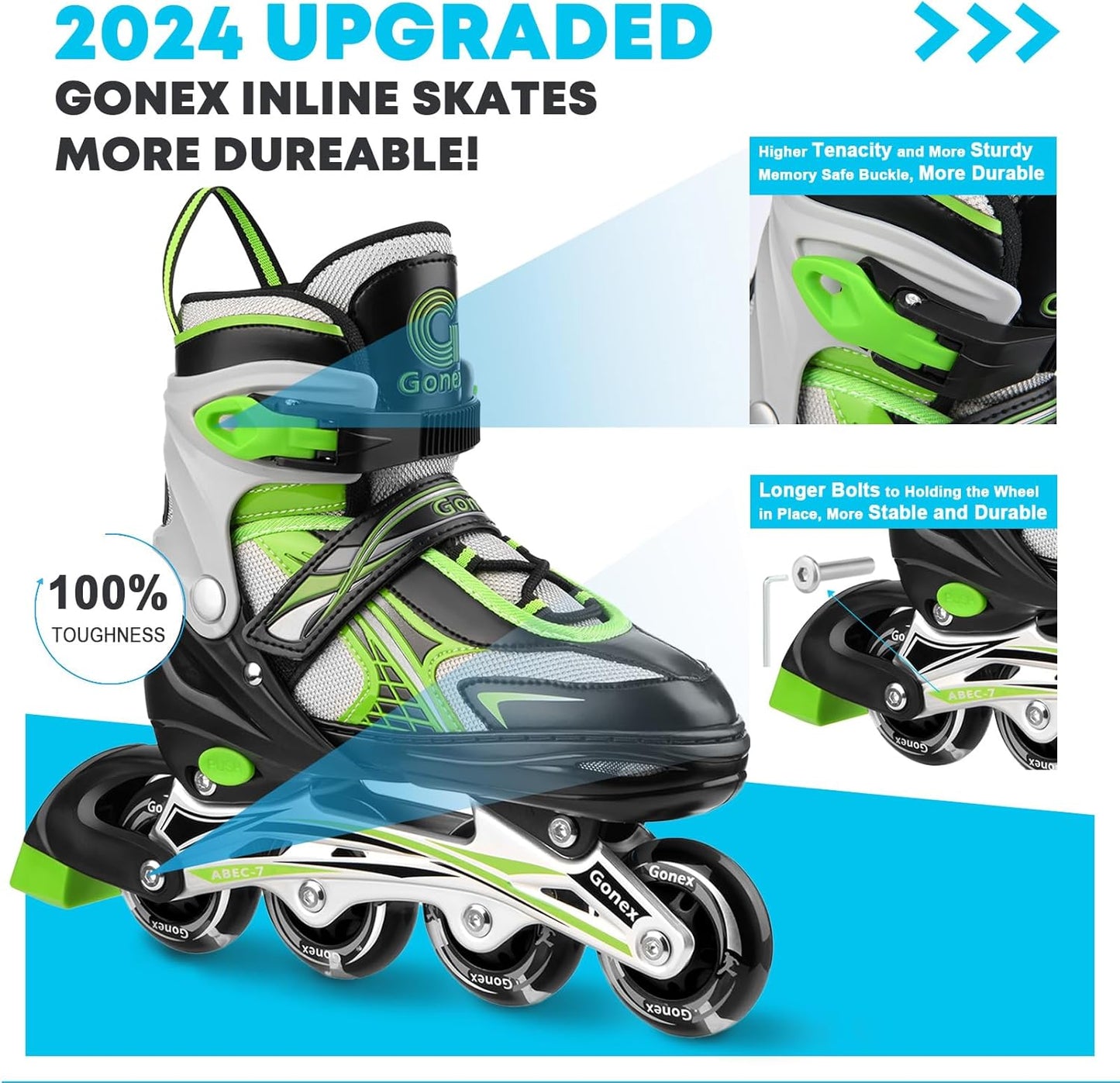 Gonex Patins em linha para meninas, meninos, crianças, lâminas giratórias 4 tamanhos ajustáveis em 1, moldura de alumínio, rolamentos ABEC-7, rodas de poliuretano de 64 mm, crianças, adolescentes