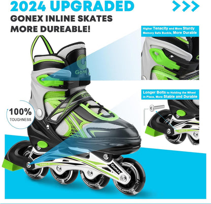 Gonex Patins em linha para meninas, meninos, crianças, lâminas giratórias 4 tamanhos ajustáveis em 1, moldura de alumínio, rolamentos ABEC-7, rodas de poliuretano de 64 mm, crianças, adolescentes