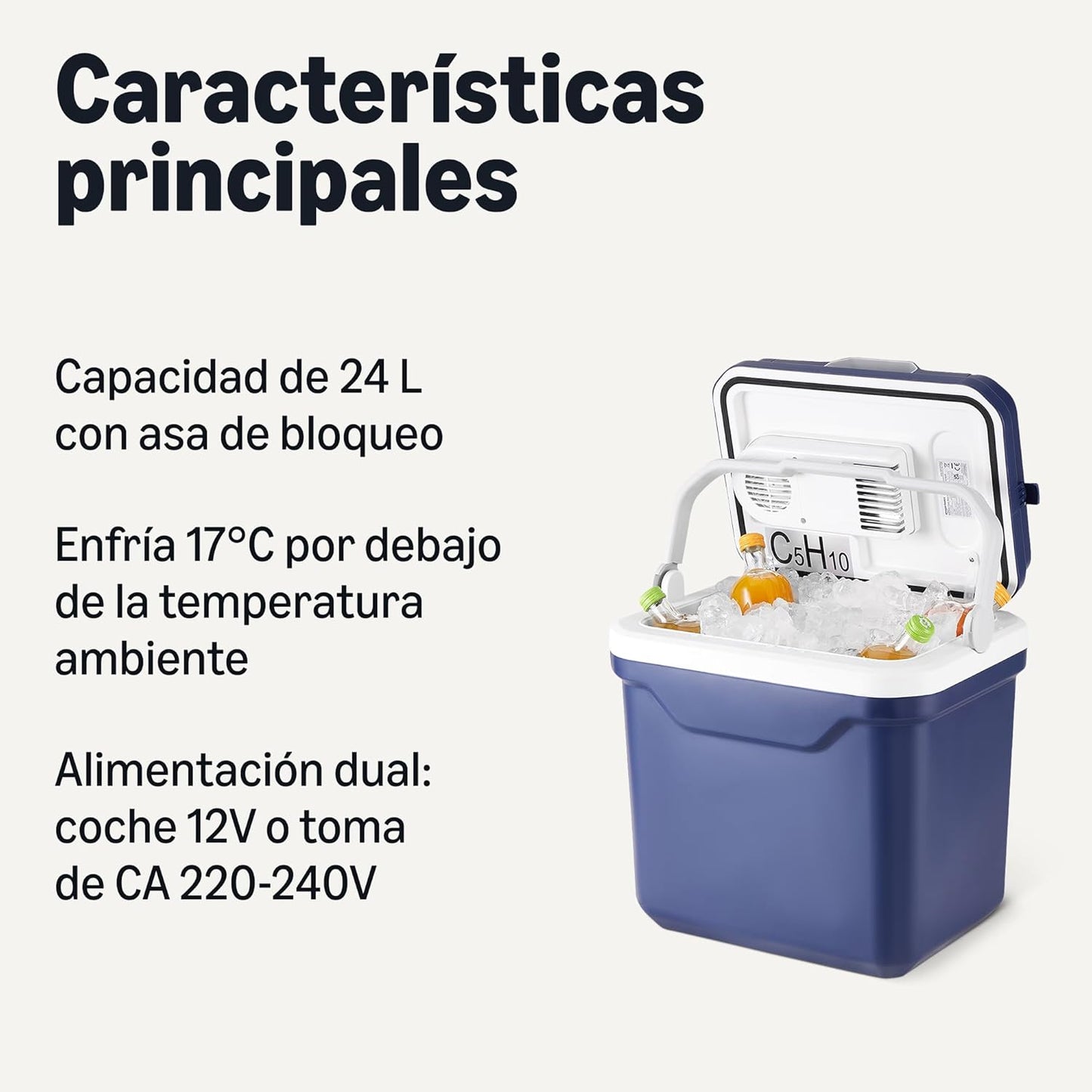 Amazon Basics Geladeira elétrica, frigorífico com função de refrigeração e aquecimento, 12 V CC/230 V CA para uso doméstico ou em veículos, 24 litros, azul
