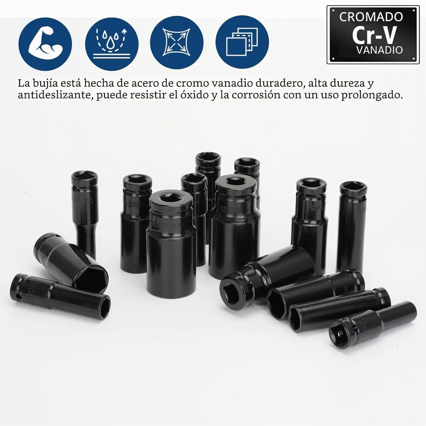 Conjunto de 15 peças Chaves de Caixa de Impacto 1/2", CR-V